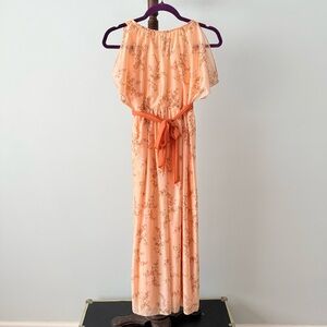 🌼Vintage 70s Peach Floral Maxi Dress w/ Belt Romantic Prairie Boho Goddess
